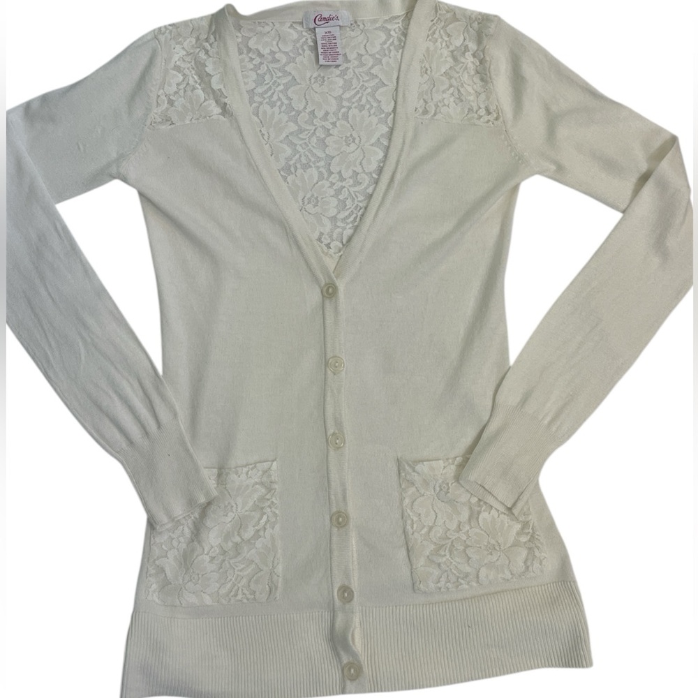 Candie’s Y2K lace button up cardigan XS cream pockets